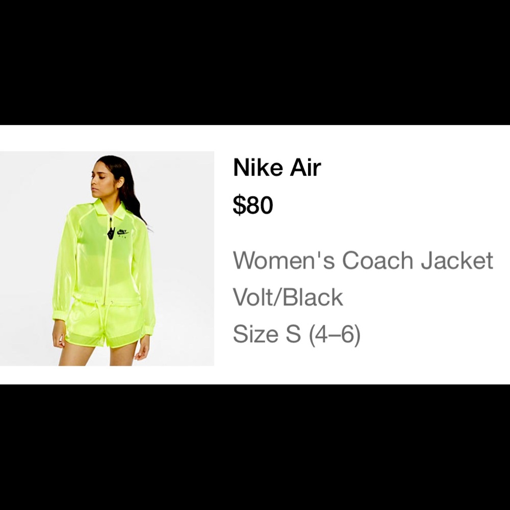 Nike Air Women’s Coach Jacket Volt/Black